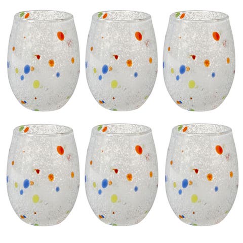 Confetti Glass Stemless Drinkware Red White Blue Set of 6