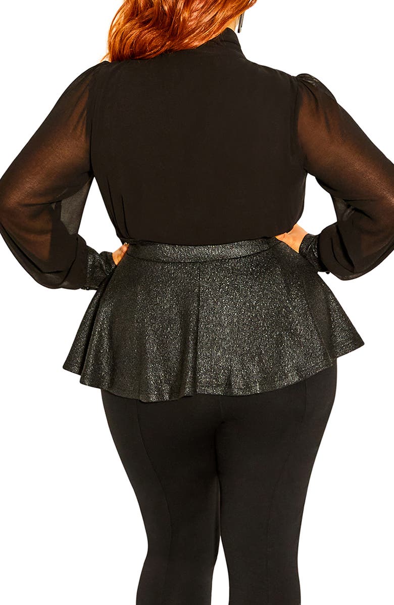 City Chic Night Sky Tie Neck Sequin Peplum Blouse, Alternate, color, 