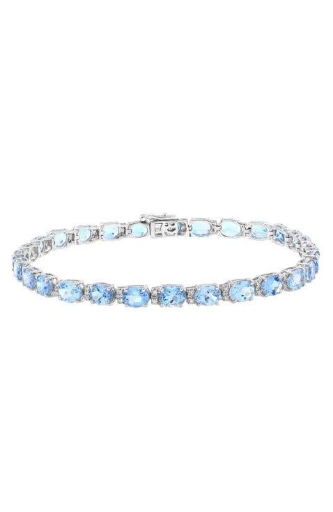 14K White Gold Diamond,Aquamarine Bracelet