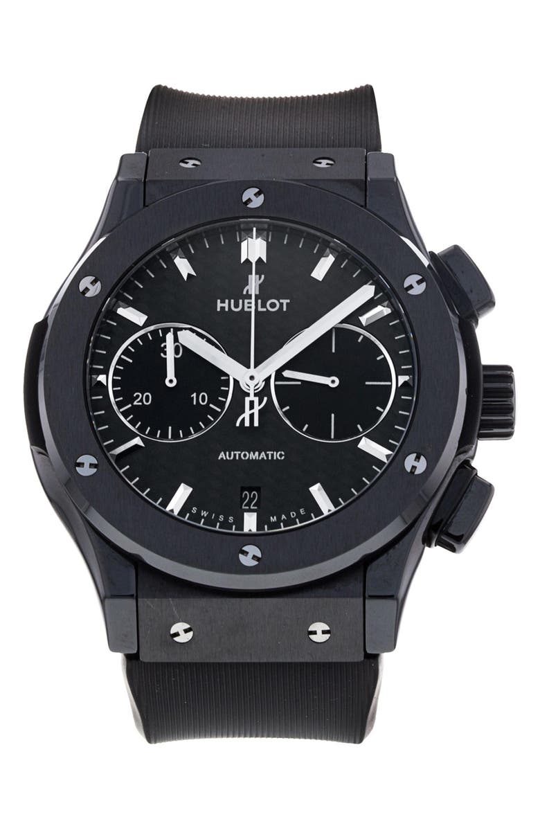Watchfinder & Co. Hublot Preowned Classic Fusion Chronograph Rubber Strap Watch, 45mm, Main, color, 