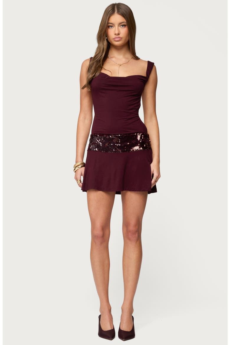 Sequin Trim Backless Minidress, Alternate, color, BURGUNDY