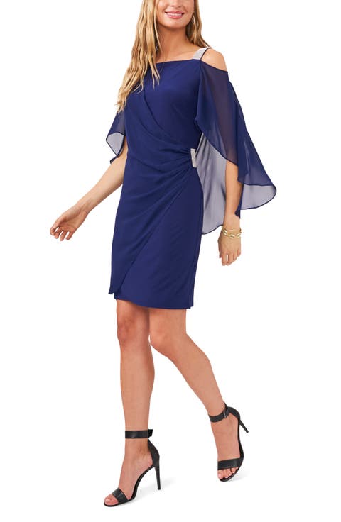 Cape Sleeve Cold Shoulder Sheath Dress