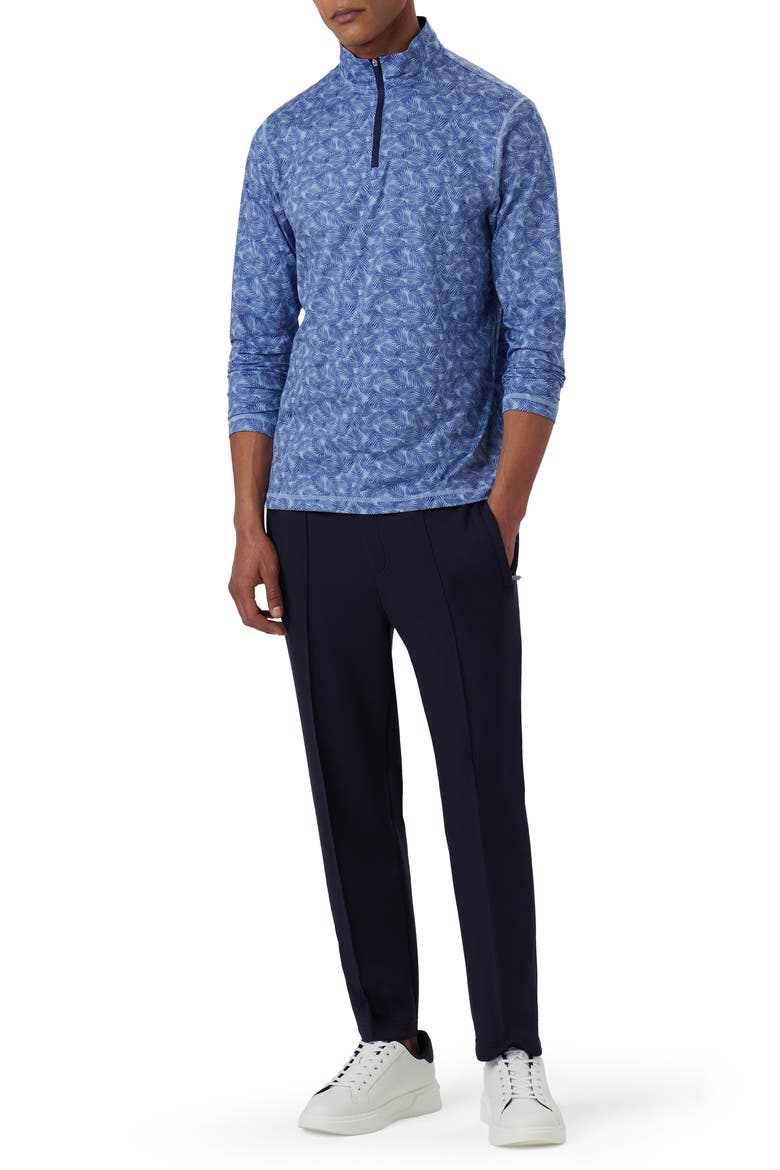 OoohCotton® Frond Print Stretch Cotton Quarter Zip Pullover, Alternate, color, AIR-BLUE