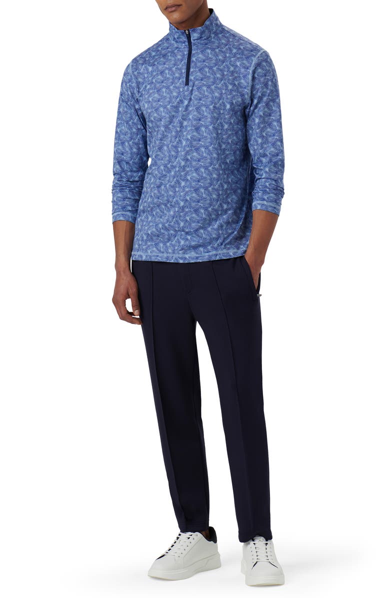Bugatchi OoohCotton<sup>®</sup> Frond Print Stretch Cotton Quarter Zip Pullover, Alternate, color, Air-Blue