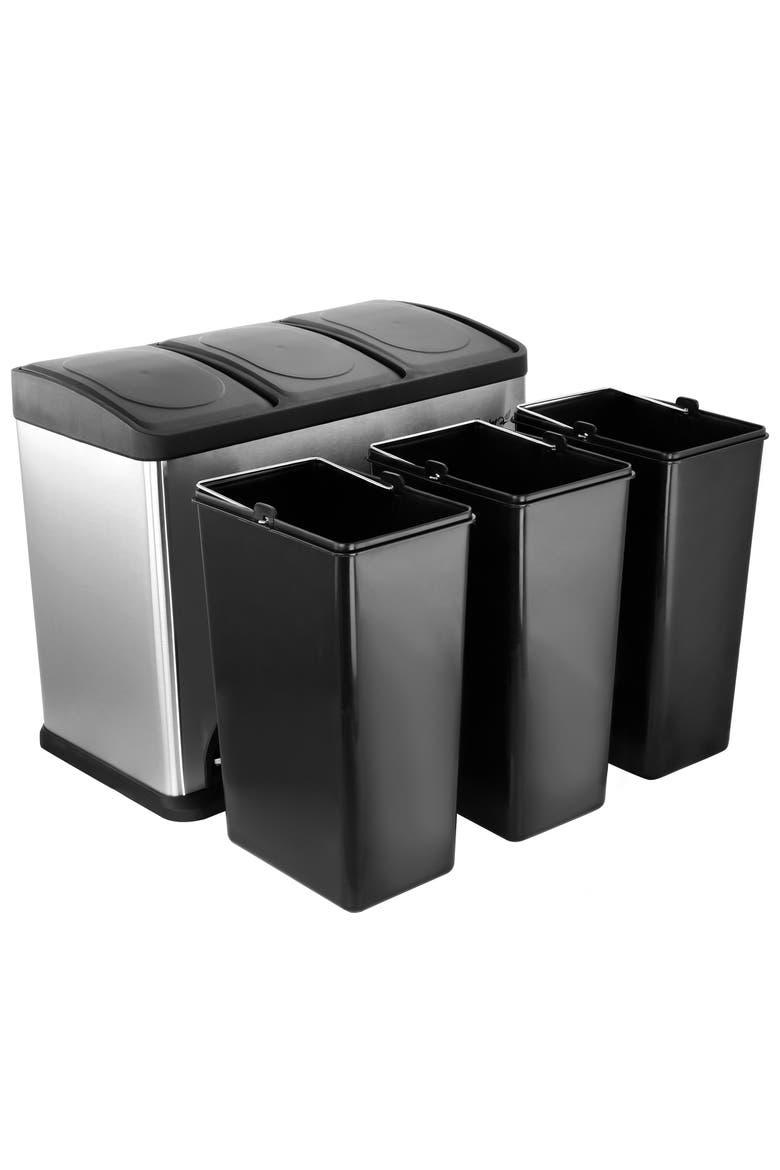 3 Section 4 Gallon Each Section Trash Bin, Alternate, color, Silver