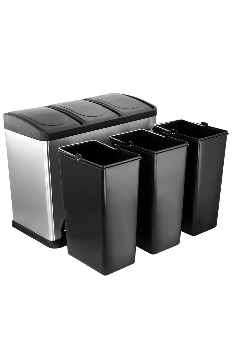 Elama 3 Section 15 Liter/4 Gallon Each Section Trash and Recycling Step Bin, Alternate, color, Silver