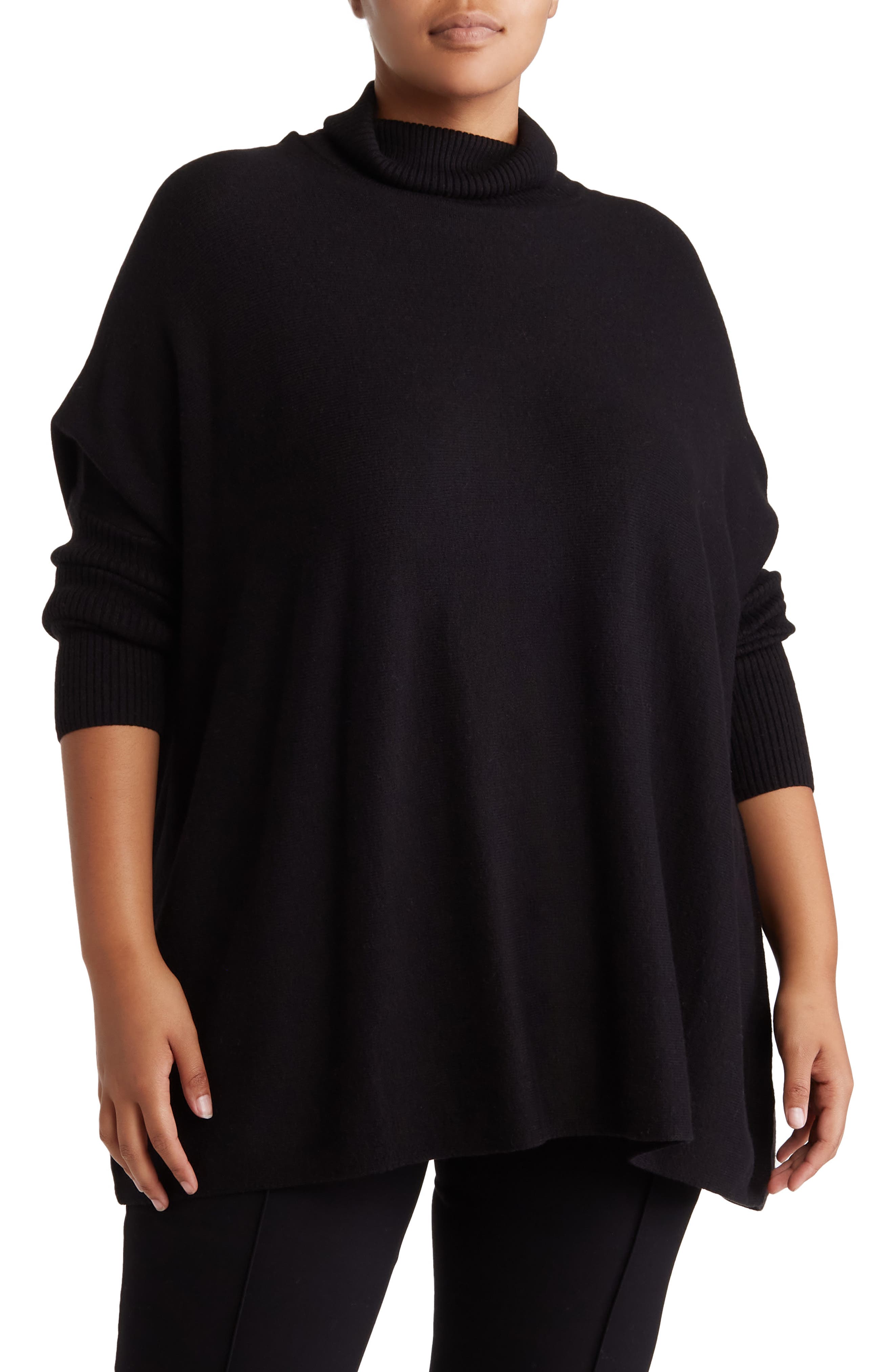 Easy Solid Turtleneck Poncho Sweater