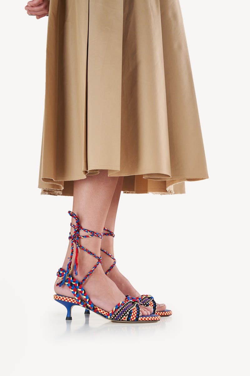 Aitana Braided Cotton Lace Up Kitten Heel Sandal, Alternate, color, Miro