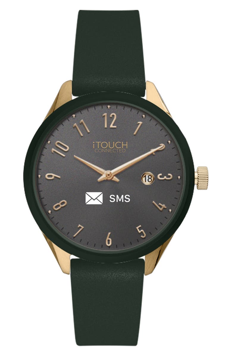 I TOUCH iTouch Connected Hybrid Smartwatch Fitness Tracker: Gold Case with Olive Leather Strap, 38mm, Main, color, 