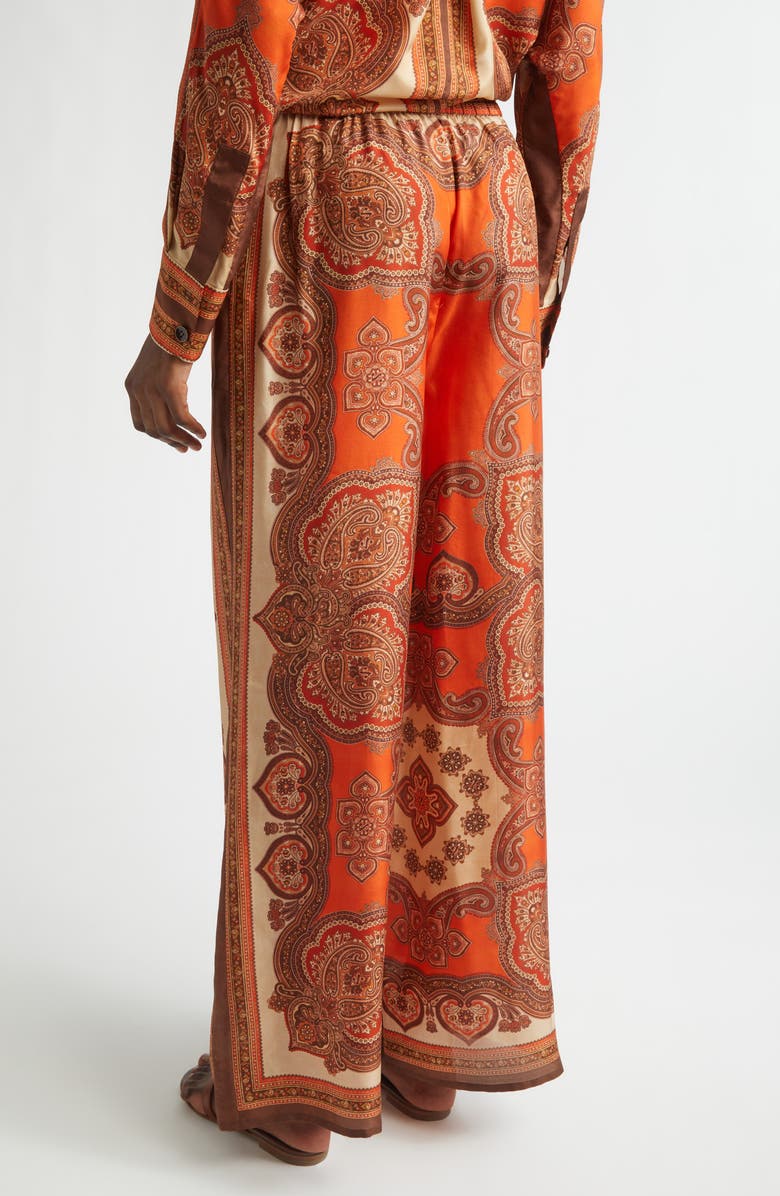 Zimmermann Mahon Paisley Print Habutai Silk Wide Leg Pants, Alternate, color, Tangerine Paisley
