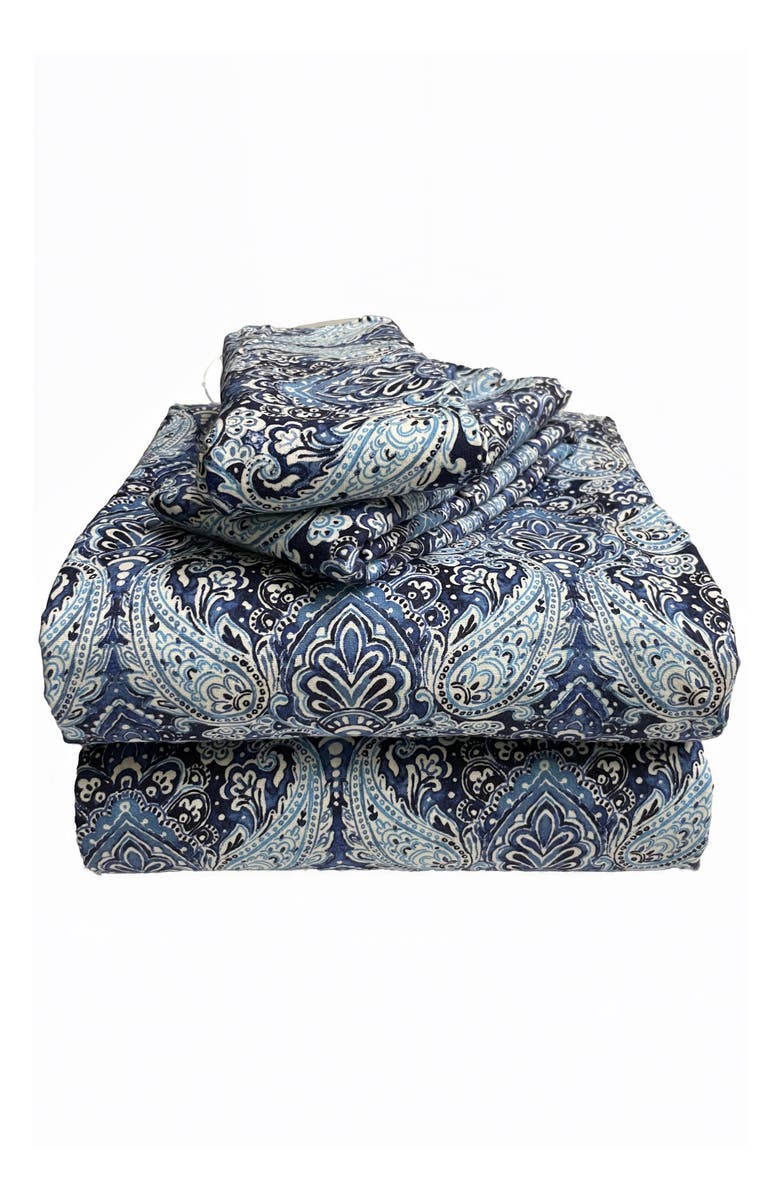 AZORES HOME Sofi Paisley Cotton Flannel Sheet Set, Main, color, Deep Blue