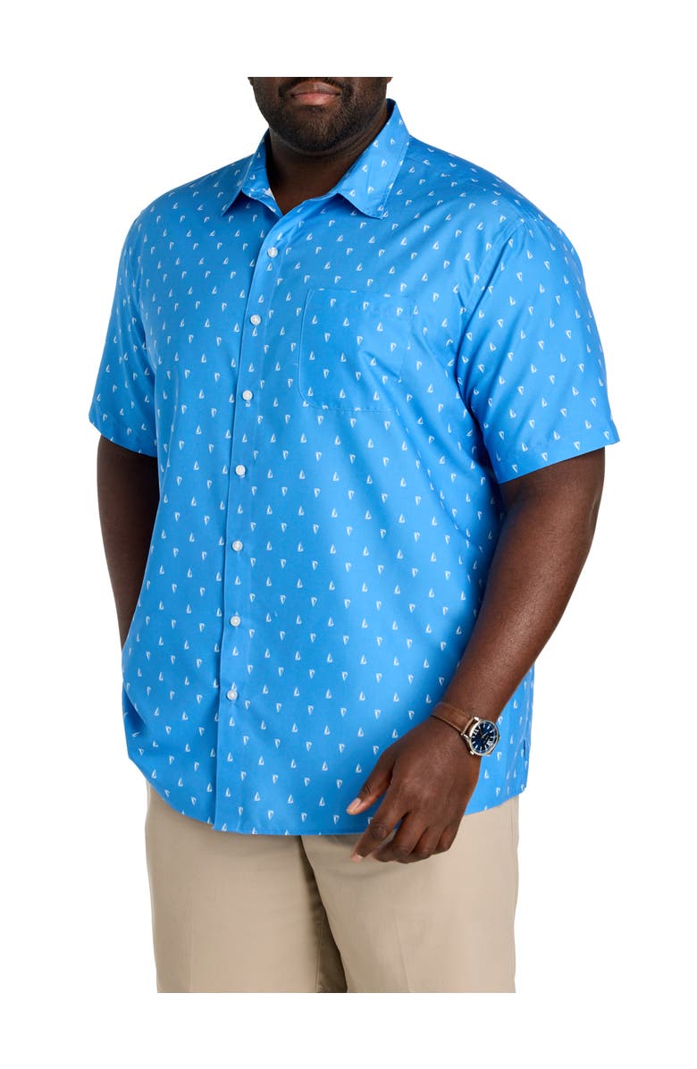 Harbor Bay by DXL Big & Tall Microfiber Sailboat Print Sport Shirt, Main, color, Blue