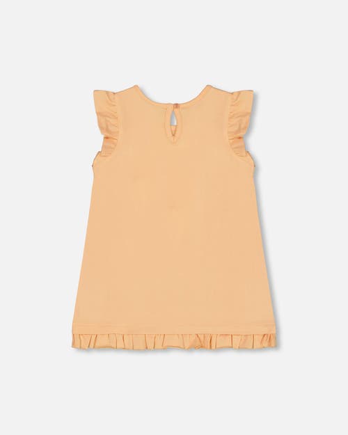 Deux Par Deux Girl's Organic Cotton Tunic With Frill And Print Light Orange And Ice Cream Cone In Light Orange And Ice Cream