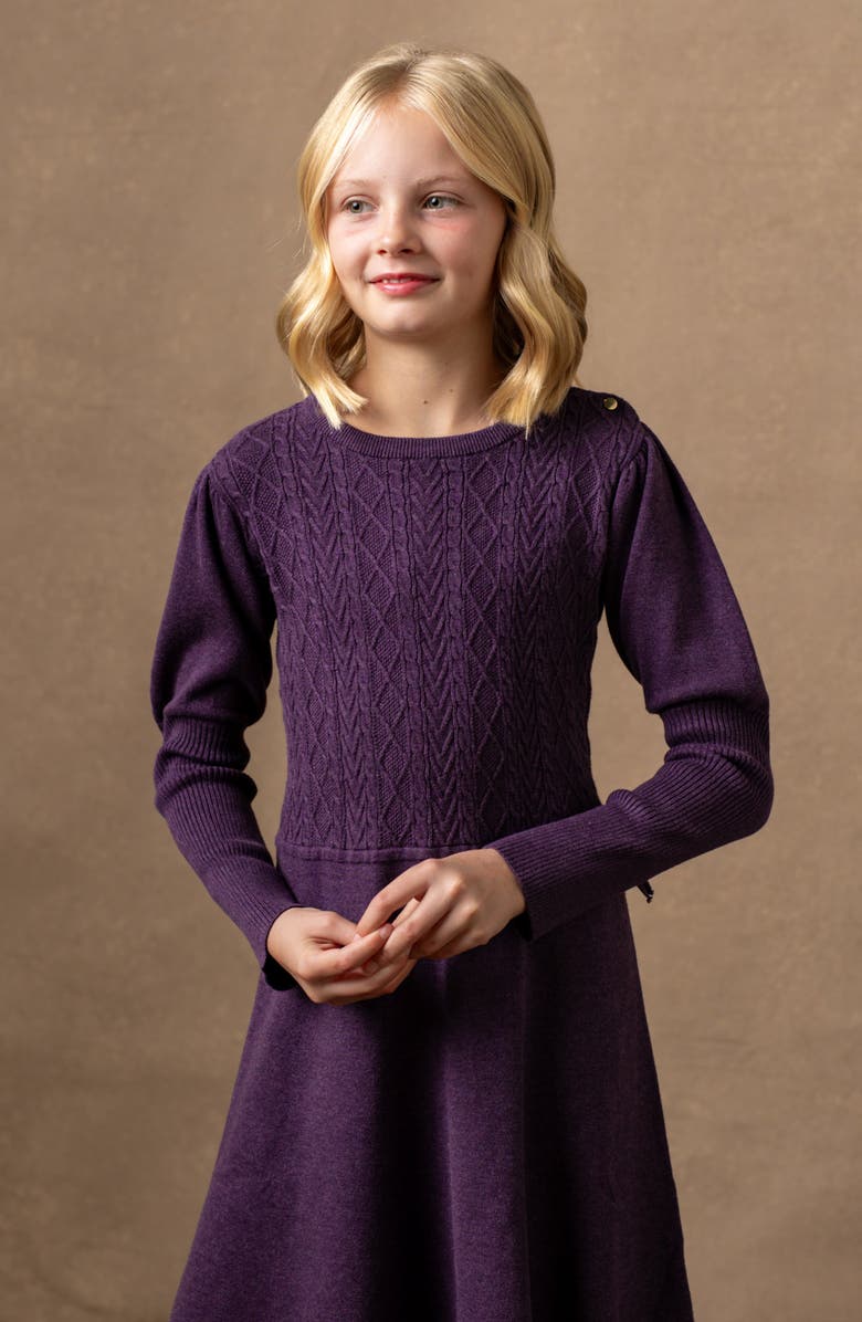 Hope & Henry Baby Girls' Organic Cable Bodice Sweater Dress, Infant, Alternate, color, Plum Heather Cable Bodice
