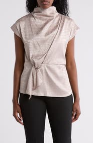 Calvin Klein Textured Cap Sleeve Tie Waist Top