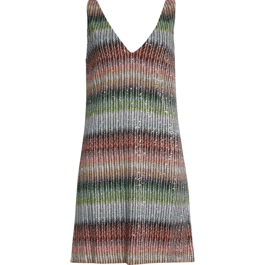 Missoni Metallic Zigzag Knit Minidress In Green/red/sky