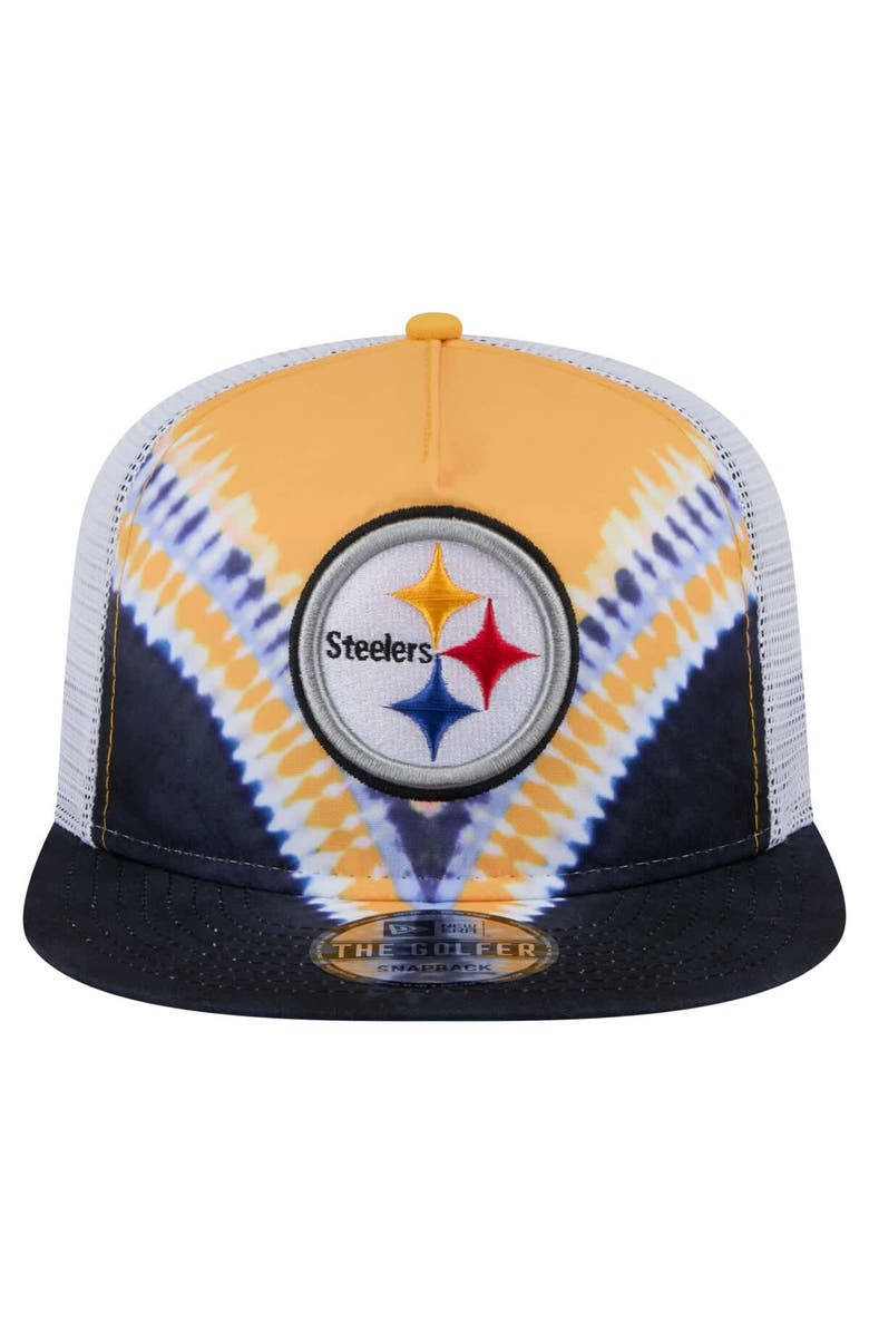 New Era Men's New Era Gold/Black Pittsburgh Steelers Throwback Dye Golfer Snapback Hat, Alternate, color, Gold