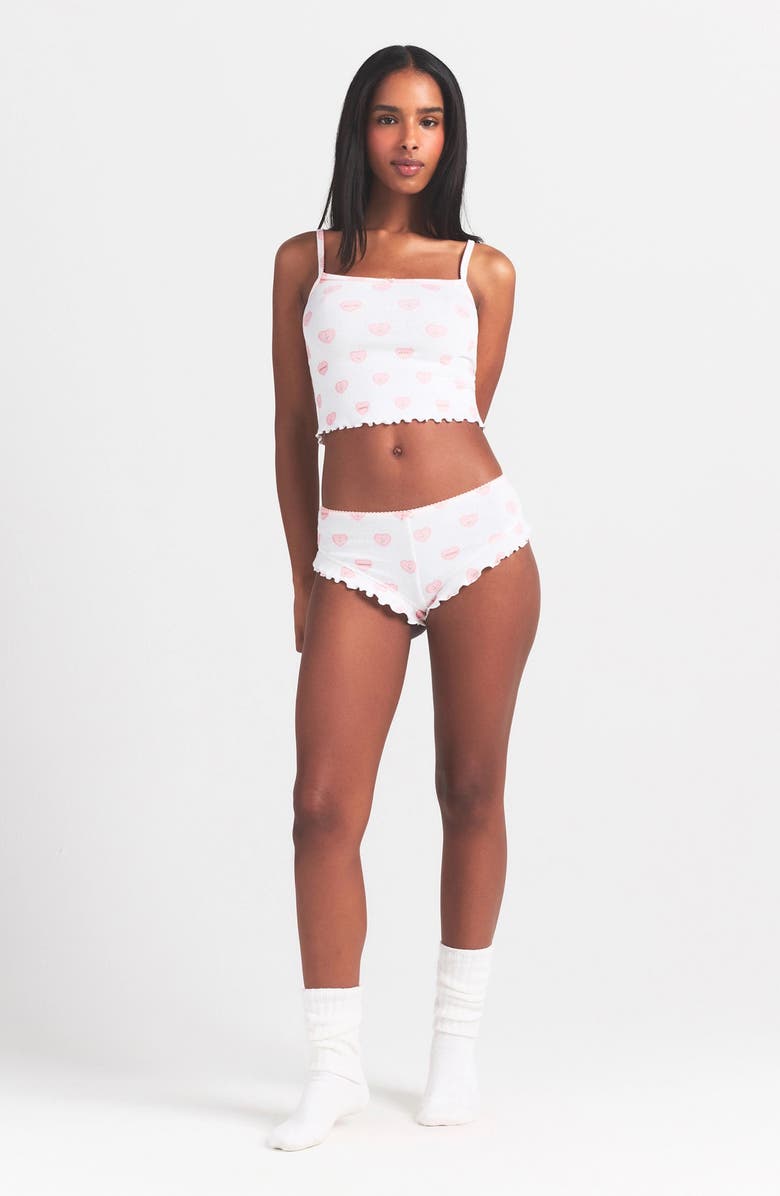 SKIMS Pointelle Ruffle Pajamas, Alternate, color, Snow Lace Hearts