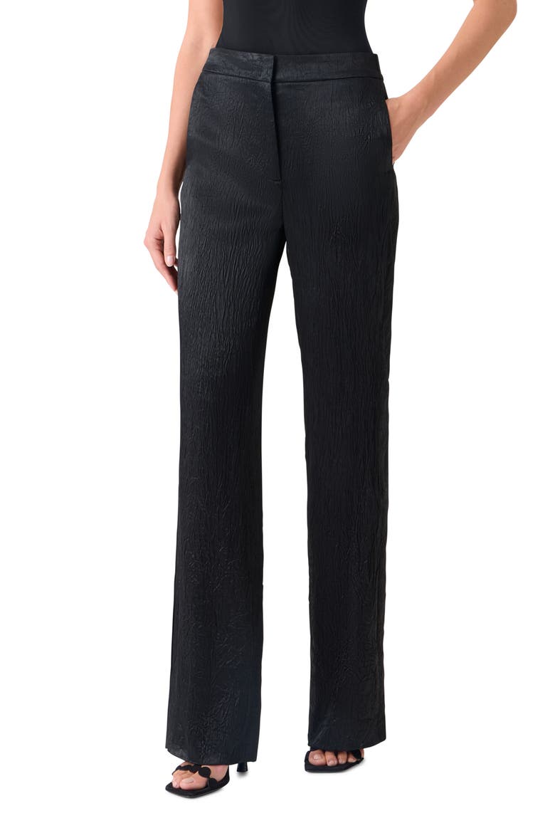 Marla Crinkled Satin Straight Leg Pants, Alternate, color, BLACK