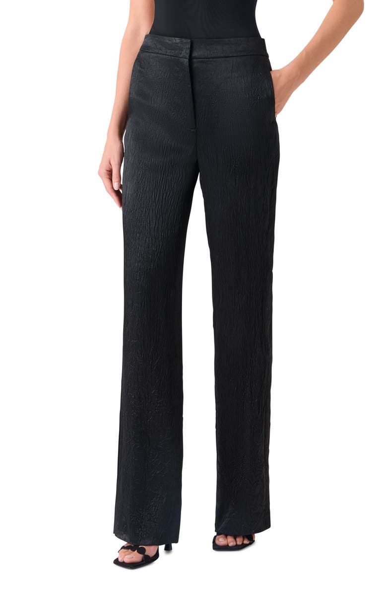 Akris punto Marla Crinkled Satin Straight Leg Pants, Alternate, color, Black
