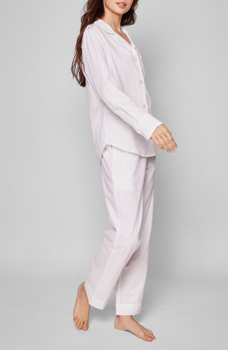 Petite Plume Swiss Dot Cotton Pajamas, Alternate, color, White