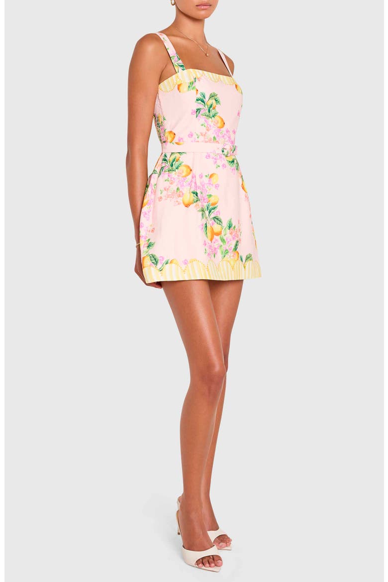 Judie Lemon Print Belted Linen Blend Romper, Alternate, color, LIMONCELLO PRINT