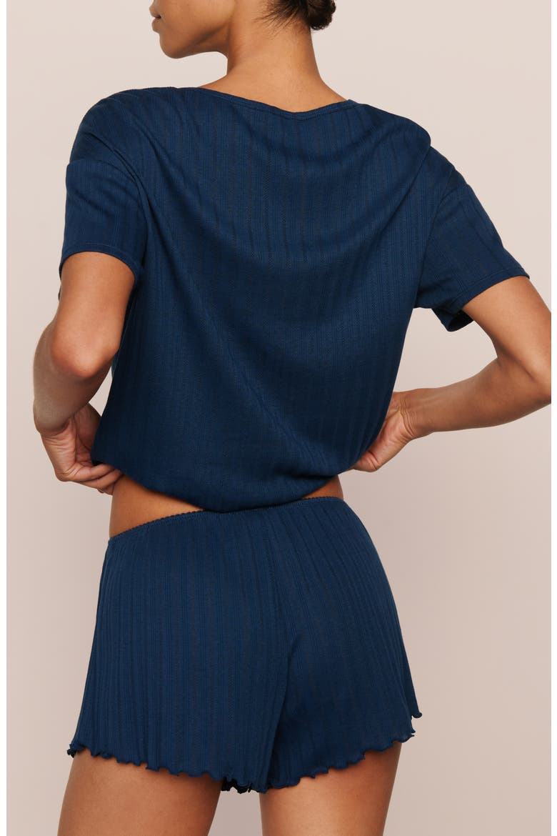 Pointelle Rib Pajama Shorts, Alternate, color, NAVY