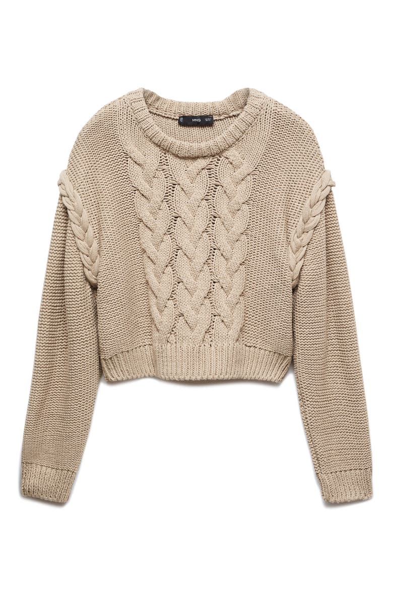 Cable Stitch Crewneck Sweater, Alternate, color, BEIGE