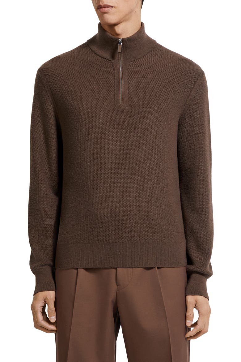 Oasi Cashmere Jacquard Quarter Zip Sweater, Main, color, BROWN