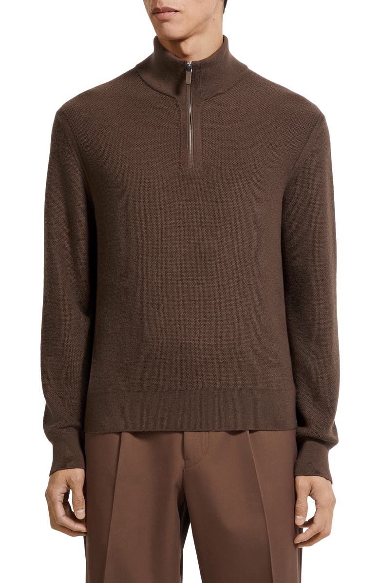 ZEGNA Oasi Cashmere Jacquard Quarter Zip Sweater, Main, color, Brown