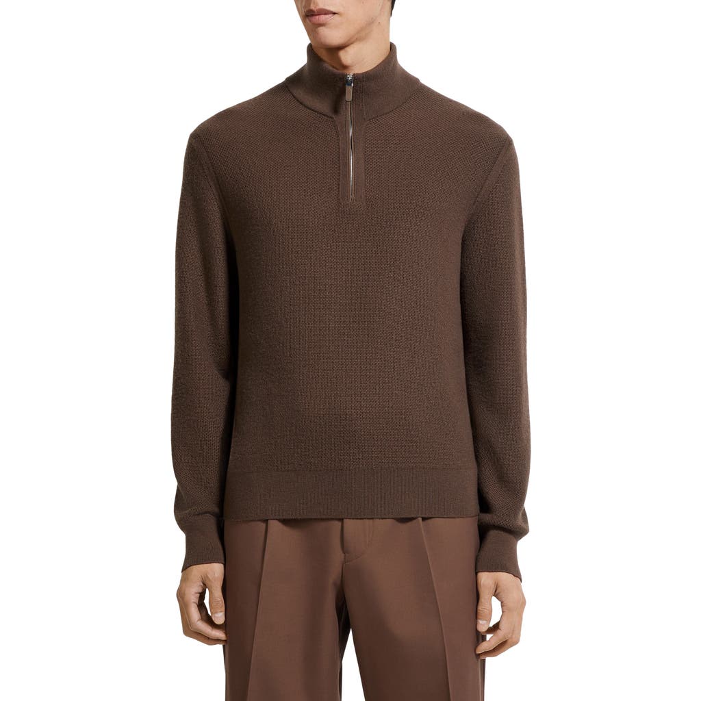 Zegna Oasi Cashmere Jacquard Quarter Zip Sweater In Brown