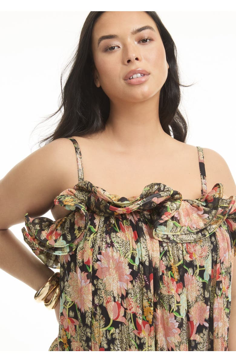 June + Vie Ruffled Metallic Maxi Dress, Alternate, color, Black Textured Wallflower