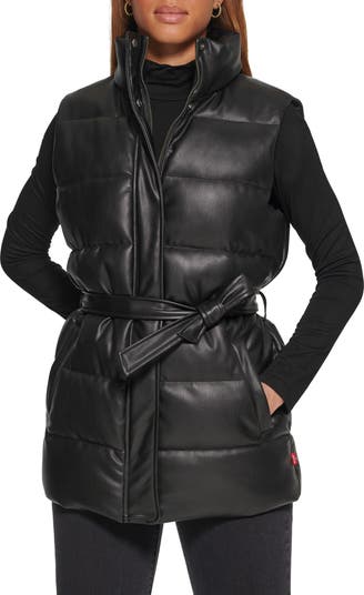 361 Belted Water Resistant Faux Leather Puffer Vest