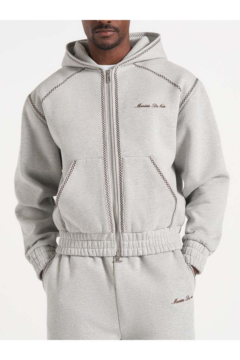 Ollie Unisex Whipstitch Raglan Effect Zip Hoodie, Alternate, color, Light Grey