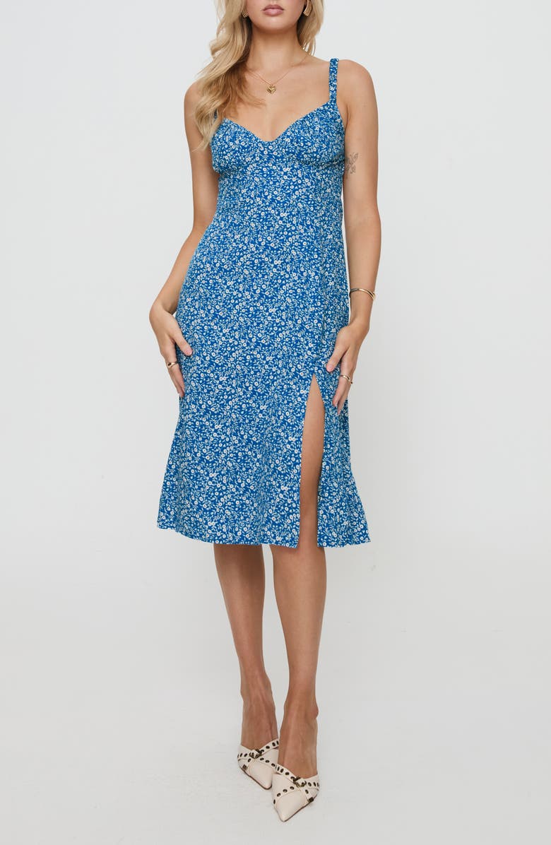 Princess Polly Georgia Print Open Back Midi Dress, Main, color, Navy