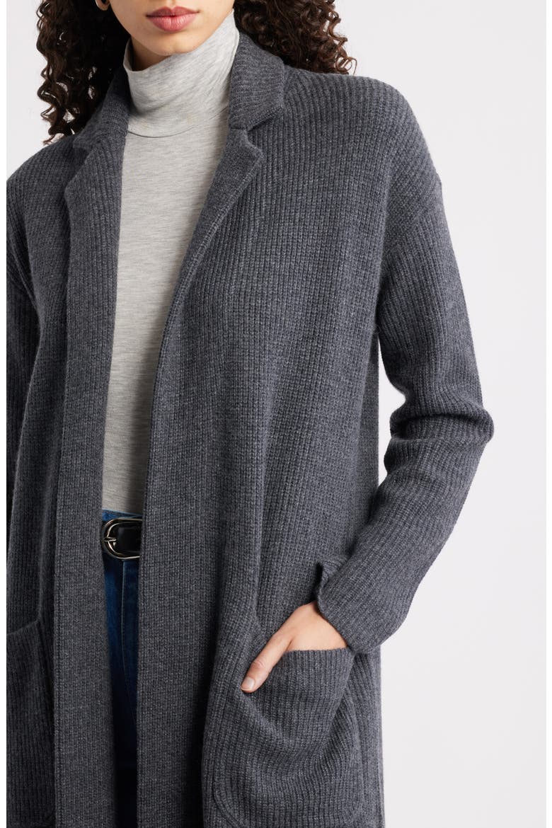 Wool & Cashmere Longline Cardigan, Alternate, color, GREY DARK CHARCOAL HEATHER