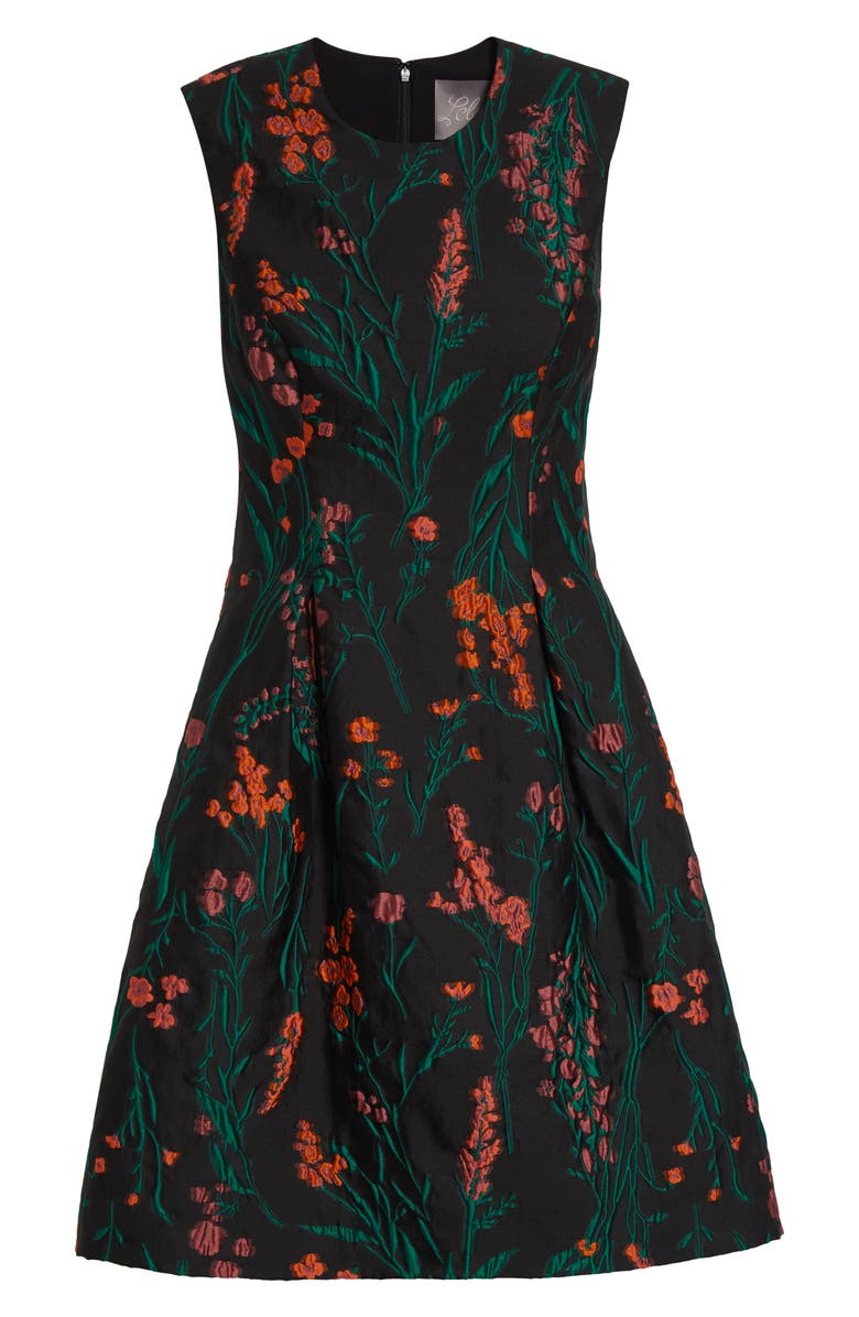 Lela Rose Betsy Floral Jacquard A-Line Dress, Alternate, color, Black Multi