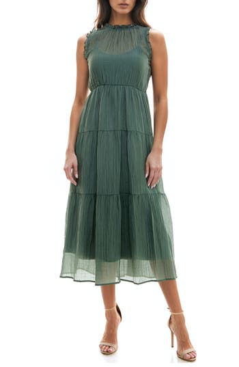 Socialite Crinkle Tiered Sleeveless Midi Dress