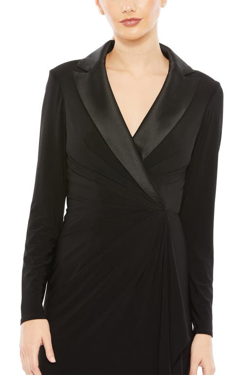 Mac Duggal Long Sleeve Faux Tuxedo Gown In Black