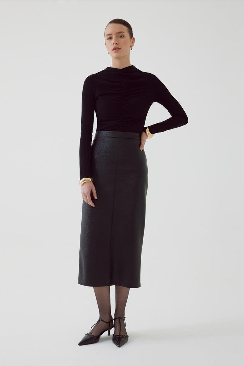 Alok Leather Skirt, Main, color, BLACK