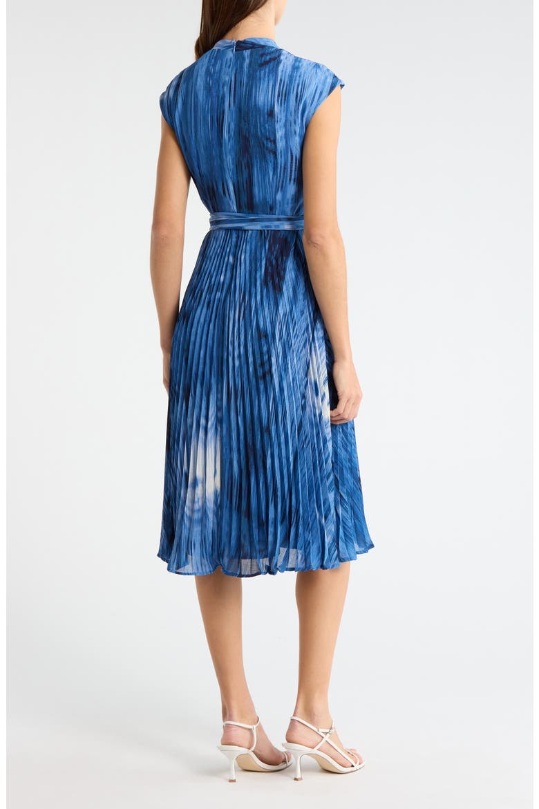 Printed Plissé Tie Waist Midi Dress, Alternate, color, BLUE MULTI