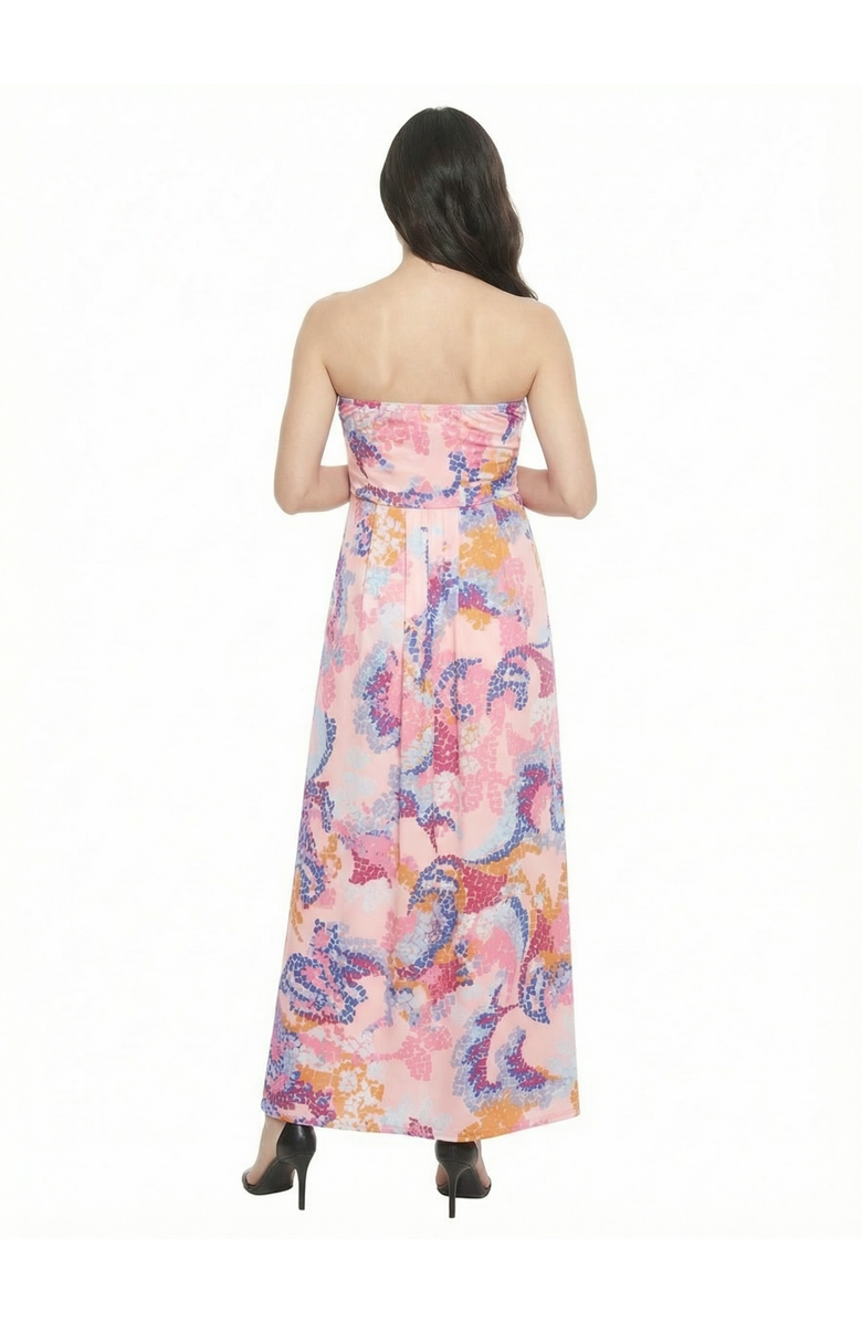 24seven Comfort Apparel Maternity Abstract A-Line Strapless Pocket Maxi Dress, Alternate, color, Pink Multi