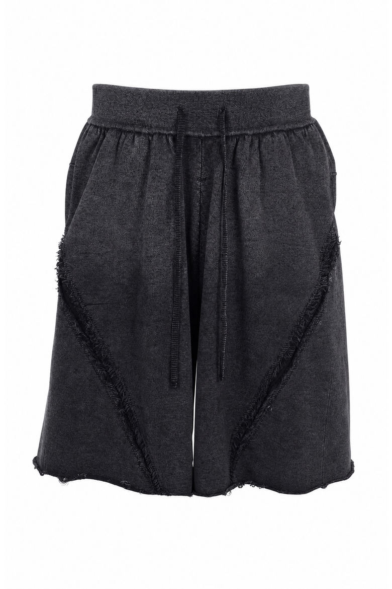 Washed Drawstring Casual Shorts with Raw Edge Detail, Alternate, color, Black