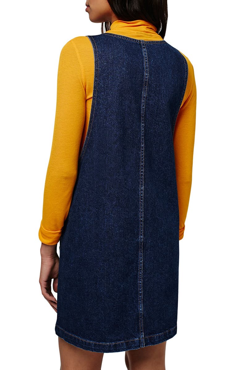 Topshop Patch Pocket Denim Pinafore Dress, Alternate, color,