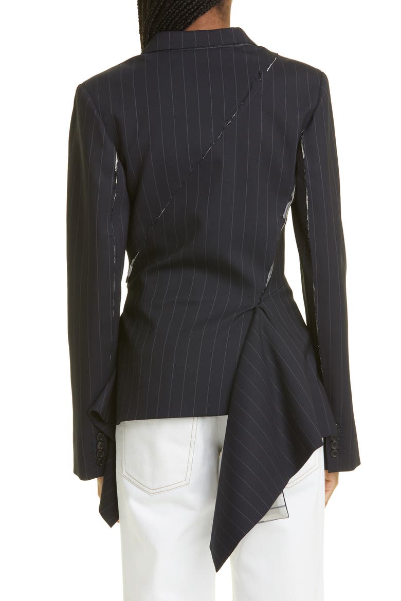 Pinstripe Deconstructed Asymmetric Stretch Wool Blazer, Alternate, color, PINSTRIPE/ MIDNIGHT
