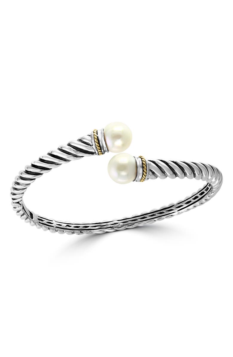 EFFY Sterling Silver & 18K Gold Cultured Freshwater Pearl Hinged Bracelet, Main, color, White