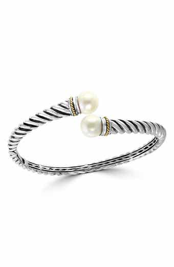 Sterling Silver & 18K Gold Cultured Freshwater Pearl Hinged Bracelet