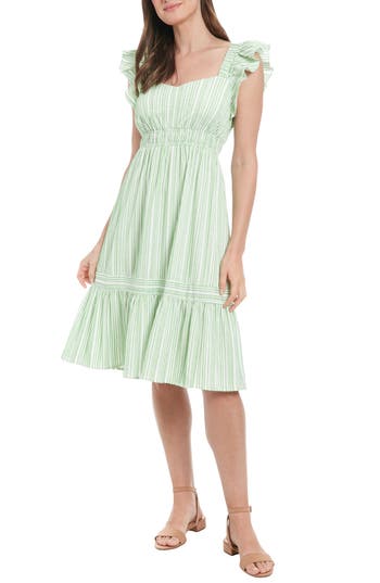 London Times Midi Dress In Green/white
