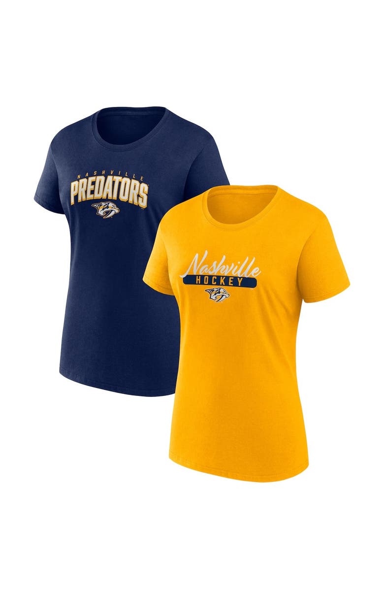FANATICS Women's Fanatics Branded Gold/Navy Nashville Predators Two-Pack Fan T-shirt Set, Main, color, Gold