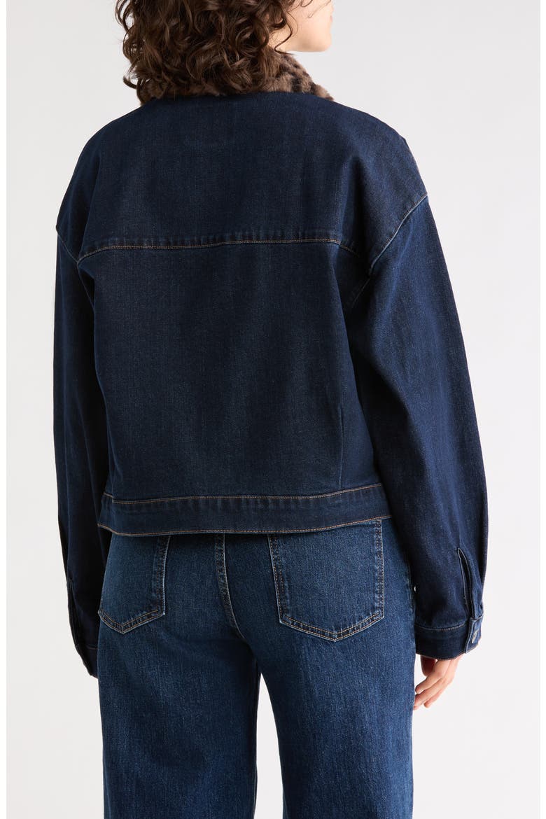 Faux Fur Collar Crop Denim Jacket, Alternate, color, BLUE RINSE